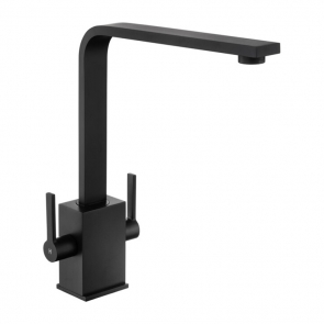 Rangemaster Kube Contemporary Dual Lever Kitchen Sink Mixer Tap - Matt Black | Product Image