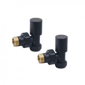 Redroom Round Angled Manual Radiator Valves Pair - Black