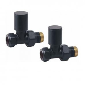 Redroom Round Straight Manual Radiator Valves Pair - Black