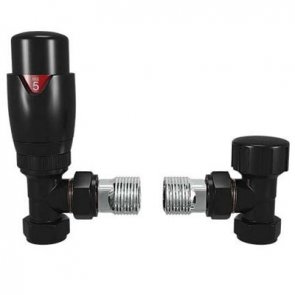 Redroom Angled Thermostatic Valves Pair and Lockshield - Black