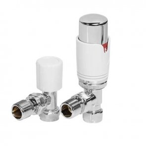 Redroom Angled Thermostatic Valves Pair and Lockshield - White