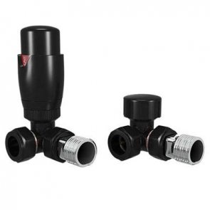 Redroom Corner Thermostatic Valves Pair and Lockshield - Black
