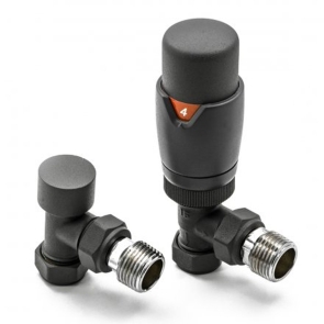 Reina Modal TRV Angled Radiator Valve and Lockshield - Anthracite | Product Image