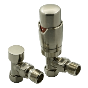 Reina Modal TRV Angled Radiator Valve and LockShield Brushed | Product Image