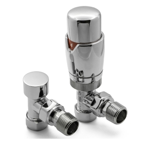 Reina Modal TRV Angled Radiator Valve and LockShield Chrome | Product Image