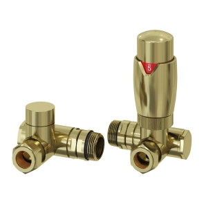 Reina Modal Dual Fuel Corner Radiator Valves Pair - Brushed Brass | Product Image