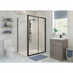 Signature Verve Black Framed Shower Door Optional Side Panel 800mm Wide - 6mm Glass