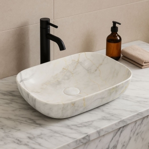 Signature Angelica Countertop Basin with Unslotted Waste 460mm Wide 0 Tap Hole - White Marble | Product Image