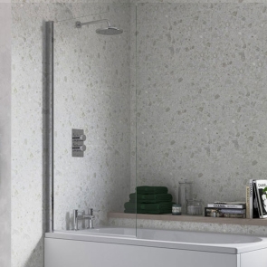 Signature Single Square Hinged Bath Screen 1400mm High x 800mm Wide - Chrome | Product Image