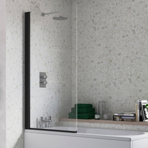 Signature Single Square Hinged Bath Screen 1400mm High x 800mm Wide - Black | Product Image