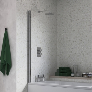 Signature Polished Silver Profile Single Straight Square Bath Screen 1500mm H x 800mm W - 6mm Glass | Product Image