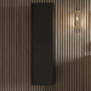 Signature Diversity Wall Hung 1-Door Tall Unit 350mm Wide - Matt Black/Black Glass | Product Image