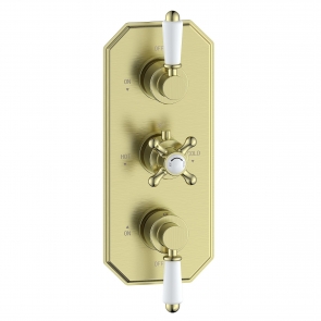 Signature Eternal Traditional Thermostatic 2 Outlet Concealed Shower Valve Triple Handle - Brushed Brass