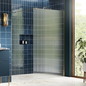 Signature Icon Fluted Brushed Brass Wet Room Screen Side Panel 800mm Wide (inc T-Piece)