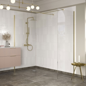 Signature Icon Brushed Brass Wet Room Screen Side Panel 500mm Wide (inc T-Piece) | Product Image