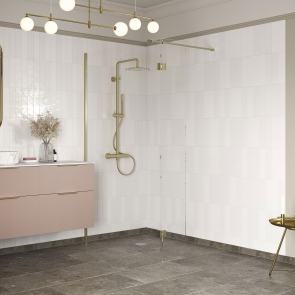 Signature Icon Brushed Brass Wet Room Screen Hinged Return Panel 300mm Wide | Product Image