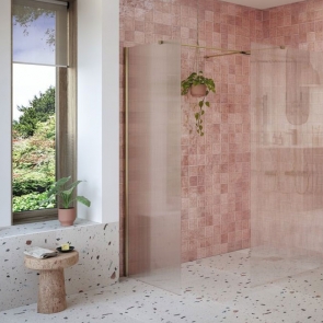 Signature Icon Fluted Brushed Bronze Wet Room Screen Side Panel 800mm Wide (inc T-Piece) | Product Image