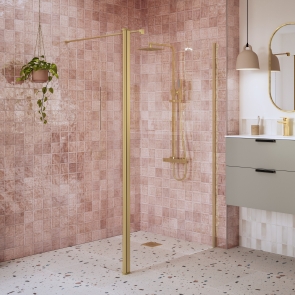 Signature Icon Brushed Brass Wet Room Screen Full Hinged Rotatable Panel 300mm Wide | Product Image