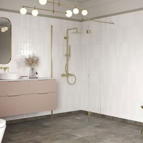 Signature Icon Brushed Brass Wet Room Screen Side Panel 900mm Wide (inc T-Piece) | Product Image