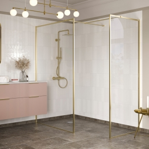 Signature Inca8 Brushed Brass Profile Wet Room Screen Side Panel with T-Peice 900mm Wide - 8mm Glass