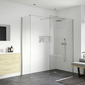 Signature Icon Wet Room Optional Side Panel with Support Bar and T Piece 900mm Wide - 8mm Glass