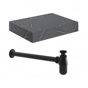 Signature Grove Wall Hung Basin Shelf with Black Bottle Trap 600mm Wide - Grey Marble | Product Image