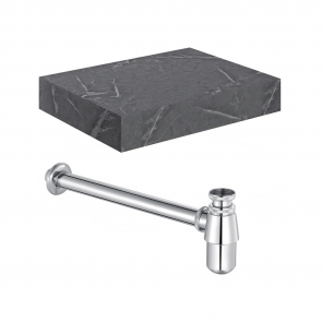 Signature Grove Wall Hung Basin Shelf with Chrome Bottle Trap 600mm Wide - Grey Marble | Product Image