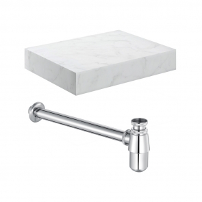 Signature Grove Wall Hung Basin Shelf with Chrome Bottle Trap 600mm Wide - White Marble | Product Image