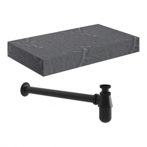 Signature Grove Wall Hung Basin Shelf with Black Bottle Trap 800mm Wide - Grey Marble