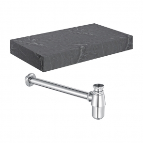 Signature Grove Wall Hung Basin Shelf with Chrome Bottle Trap 800mm Wide - Grey Marble