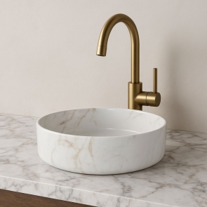 Signature Olmec Round Countertop Basin with Unslotted Waste 360mm Wide 0 Tap Hole - Marble Effect