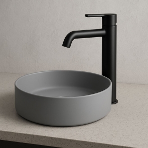Signature Olmec Round Countertop Basin with Unslotted Waste 360mm Wide 0 Tap Hole - Matt Grey