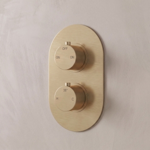 Signature Reflex Thermostatic Round 2 Outlet Concealed Shower Valve Dual Handle - Brushed Brass | Product Image