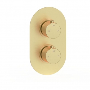 Signature Reflex Thermostatic Round 2 Outlet Concealed Shower Valve Dual Handle - Brushed Brass