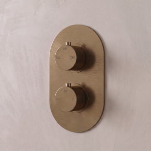 Signature Reflex Thermostatic Round 2 Outlet Concealed Shower Valve Dual Handle - Brushed Bronze | Product Image