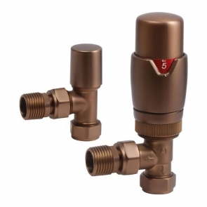 Signature Round Thermostatic Angled Radiator Valves Pair - Brushed Bronze