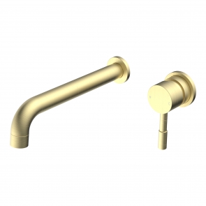 Signature Sail 2-Hole Mono Basin Mixer Tap Wall Mounted 220mm Spout Reach - Brushed Brass
