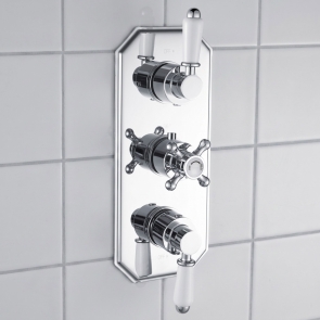 Signature Traditional Thermostatic 2 Outlet Concealed Shower Valve Triple Handle - Chrome | Product Image
