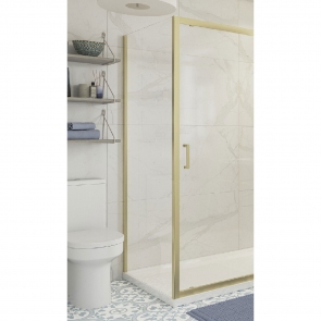 Signature Verve Shower Door Optional Side Panel Brushed Brass 760mm Wide - 6mm Glass