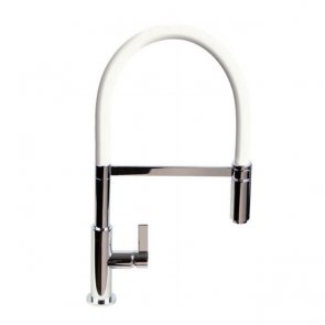 The 1810 Company Spirale Brushed Steel Spout Sink Mixer Tap with Flexible Hose - White