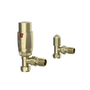 Verona Angled Thermostatic Radiator Valves Pair - Brushed Brass | Product Image