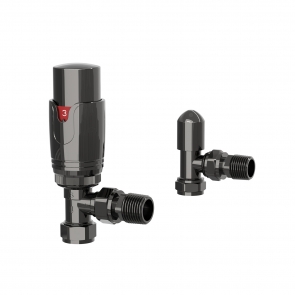 Verona Angled Thermostatic Radiator Valves Pair - Black Nickel | Product Image