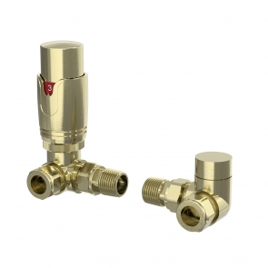 Verona Corner Thermostatic Radiator Valves Pair - Brushed Brass | Product Image