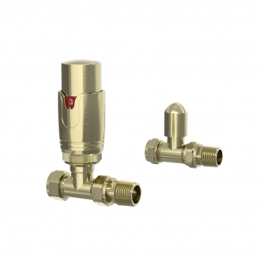 Verona Straight Thermostatic Radiator Valves Pair - Brushed Brass | Product Image