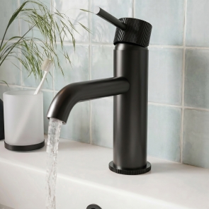 Verona Rivenza Fluted Matt Black Basin Mixer Tap (inc Waste) | Product Image