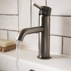 Verona Rivenza Fluted Gunmetal Basin Mixer Tap (inc Waste) | Product Image