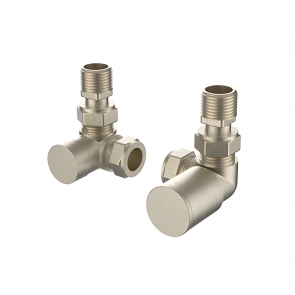 Vogue Arne Corner Focus Metallics Radiator Valves Pair 15mm - Satin Brushed Nickel | Product Image