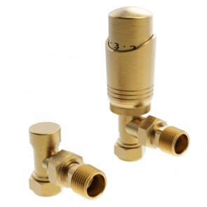 Vogue Arne TRV Angled Radiator Valve and LockShield - Focus Brushed Brass | Product Image