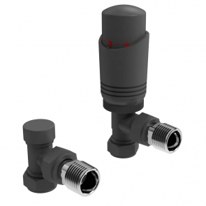 Vogue Arne TRV Angled Radiator Valve and LockShield - Anthracite | Product Image