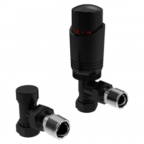 Vogue Arne TRV Angled Radiator Valve and LockShield - Matt Black | Product Image